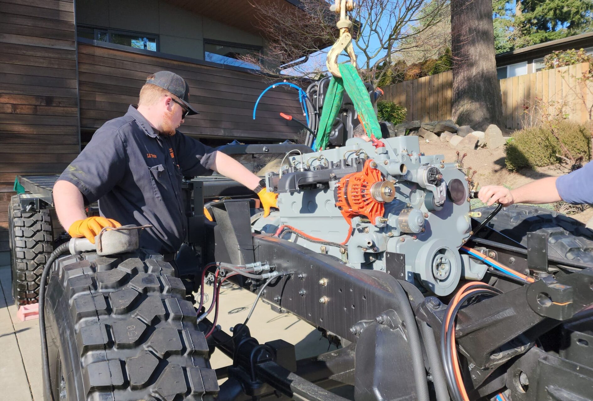 Peter installing engine